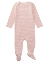 Minimoi Kids'  Baby And Toddler Striped Cotton/modal Shoulder-flap Footie In Pink