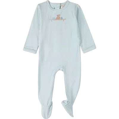 Minimoi Kids'  Baby Bear On A Shelf Back-snap Footie In Blue
