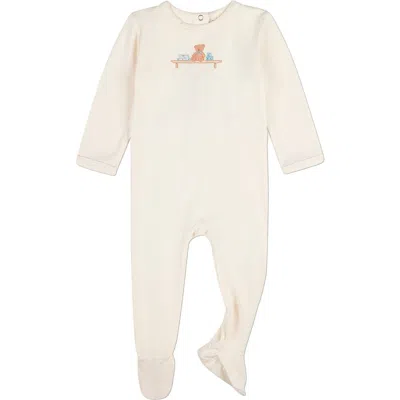 Minimoi Kids'  Baby Bear On A Shelf Back-snap Footie In Gray