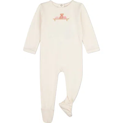Minimoi Kids'  Baby Bear On A Shelf Back-snap Footie In Ivory-pink