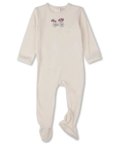 Minimoi Kids'  Baby Bicycle Basket Of Blooms Embroidered Footie In White
