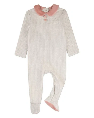 Minimoi Kids'  Baby Chevron Footie With Plush Velour Trim In Neutral
