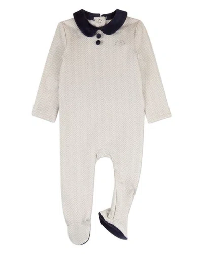 Minimoi Kids'  Baby Chevron Footie With Plush Velour Trim In Neutral