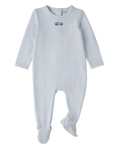Minimoi Kids'  Baby Footie With Embroidered Race Car In Gray