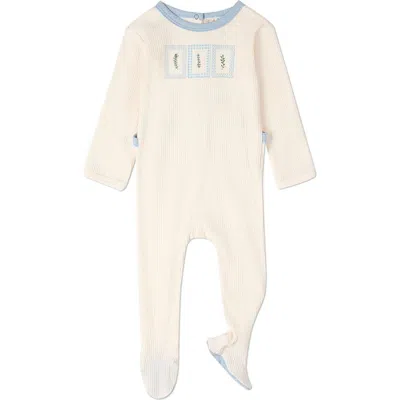 Minimoi Kids'  Baby Framed Foliage Embroidered Footie In Blue