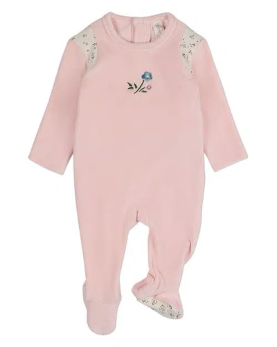Minimoi Kids'  Baby Girls Embroidered Velour Footie In Pink