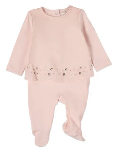 Minimoi Kids'  Baby Girls Flouncy Floral Overlay Embroidered Cotton Rich Footie In Pink