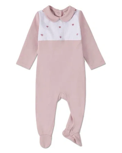 Minimoi Kids'  Baby Girls Petite Hearts Pintuck Cotton Footie In Pink