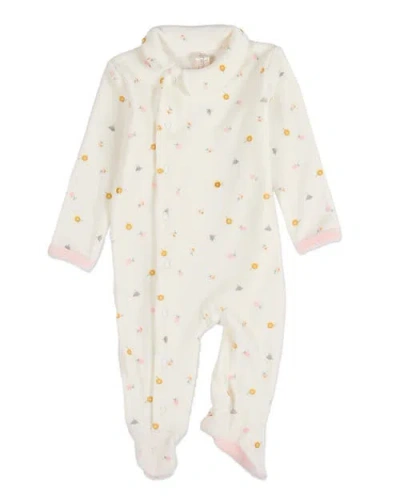 Minimoi Kids'  Baby Girls Snap Front Velour Footie In White