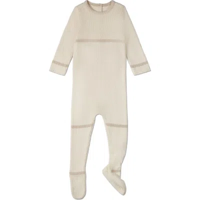 Minimoi Kids'  Baby Gold Lurex Trimmed Ribbed Cotton Footie In White