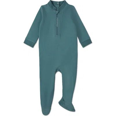 Minimoi Kids'  Baby Half Zip Stretch Cotton Blend Footie In Blue