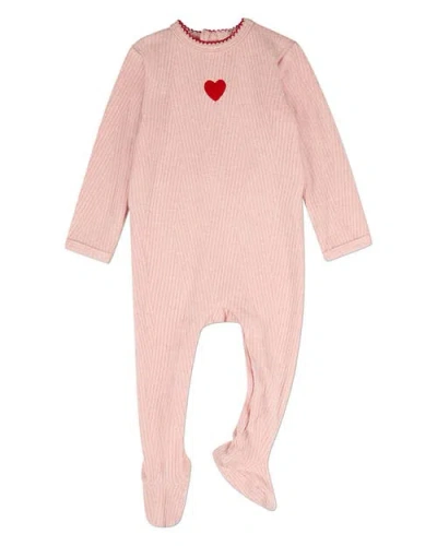 Minimoi Kids'  Baby Heart-embroidered Footie In Pink