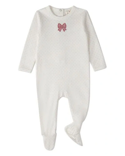Minimoi Kids'  Baby Put A Bow On It Polka-dot Footie In White