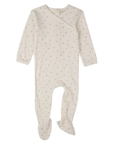 Minimoi Kids'  Baby Sprigs Have Sprung Crossover-neck Footie In Gardenia-blue