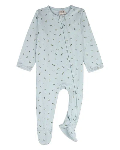 Minimoi Kids'  Baby Tiny Leaves Front-zip Footie In Baby Blue