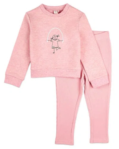 Minimoi Kids'  Catch Me If You Can, I'm Jumping Cotton Legging Set In Pink