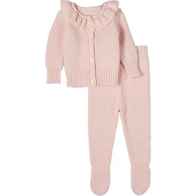 Minimoi Kids'  Cotton Knit Cardigan And Footed Pant In Pink