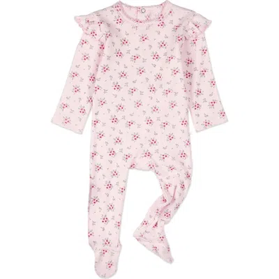 Minimoi Kids'  Cotton Rich Ruffle-sleeve Floral Footie In Pink