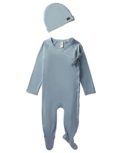 Minimoi Kids'  Crossover V-neck Modal-blend Footie And Beanie In Blue