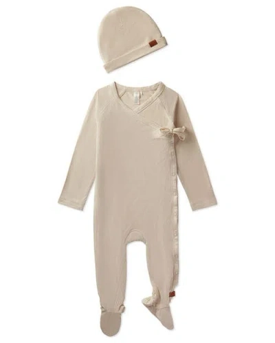 Minimoi Kids'  Crossover V-neck Modal-blend Footie And Beanie In Neutral