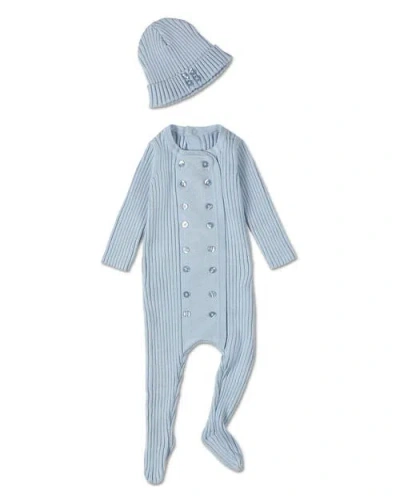 Minimoi Kids'  Double-breasted Sweater Rib Footie Set In Blue