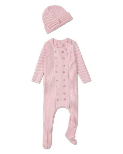 Minimoi Kids'  Double-breasted Sweater Rib Footie Set In Pink