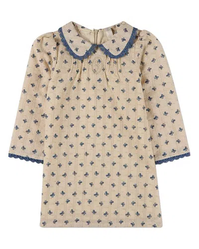 Minimoi Embroidered-bow Pointelle Lace-trim Mini-print Dress (toddler, Little Kid & Big Kid) In Navy
