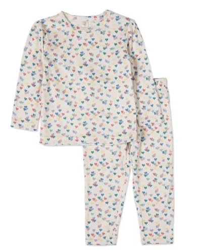 Minimoi Kid's Candied Hearts Pointelle Pull-on Pajama Set In Neutral