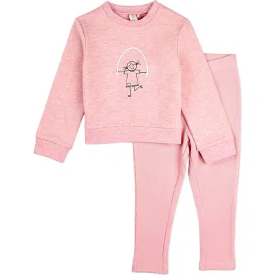 Minimoi Kid's Catch Me If You Can, I'm Jumping Cotton Legging Set In Pink