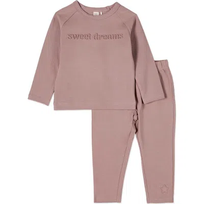 Minimoi Kid's Cotton Fleece 3d Embossed Pajama Set In Pink