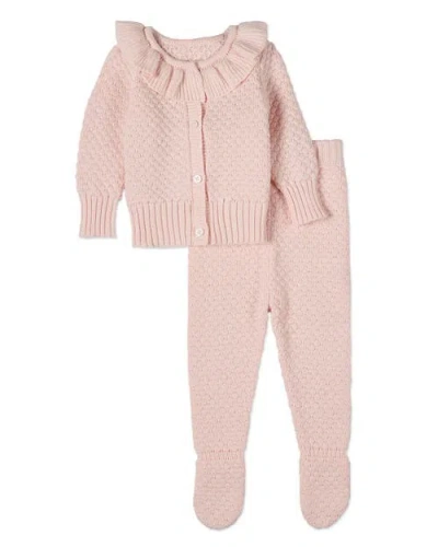 Minimoi Kid's Cotton Knit Cardigan And Footed Pant In Pink