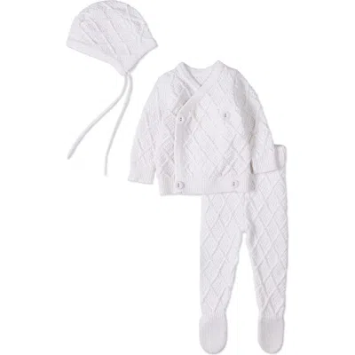 Minimoi Kid's Cotton Knit Cardigan Set In White