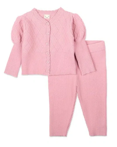 Minimoi Kid's Juliet Mixed Knit Cardigan And Legging Set In Pink