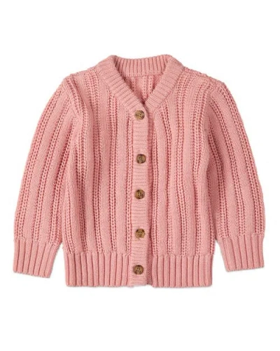 Minimoi Kid's Oversized Cable-knit Cardigan Sweater In Pink