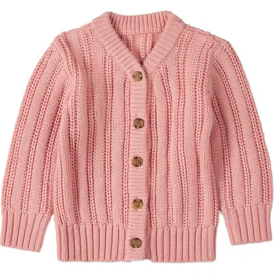 Minimoi Kid's Oversized Cable-knit Cardigan Sweater In Pink