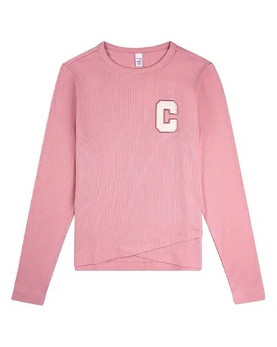 Minimoi Kid's Ribbed Crossover Hem Long Sleeve T-shirt (big Kid) In Blush