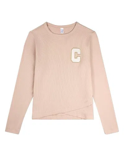 Minimoi Kid's Ribbed Crossover Hem Long Sleeve T-shirt (big Kid) In Sand