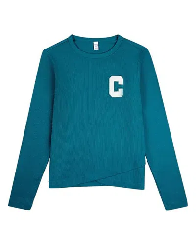Minimoi Kid's Ribbed Crossover Hem Long Sleeve T-shirt (big Kid) In Teal
