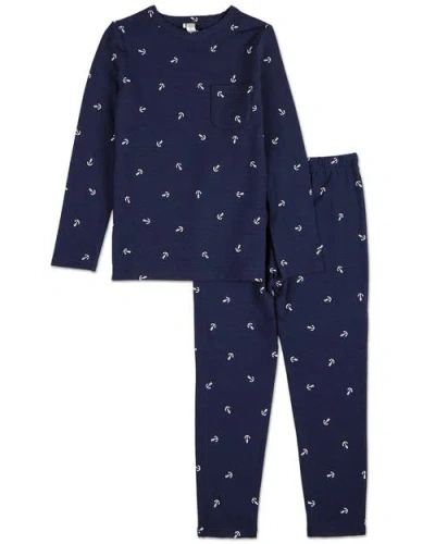 Minimoi Kid's Seas The Day Pull-on Pajama Set In Blue