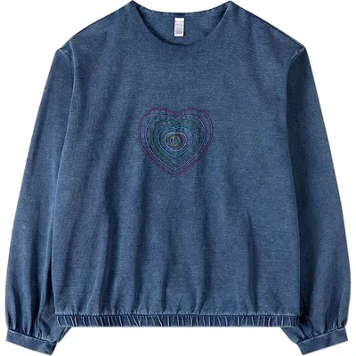 Minimoi Kid's Stitched-heart Denim Long-sleeve (big Kid) In Dark Denim