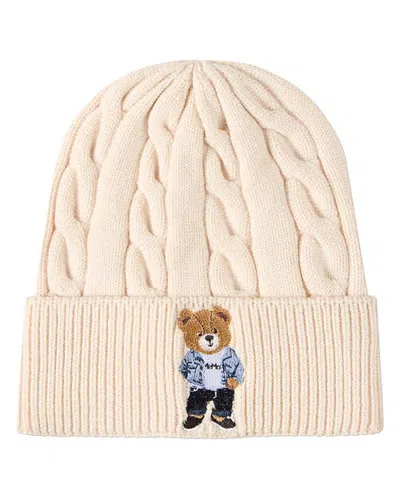 Minimoi Kids' Cool Teddy Cable-knit Cuffed Embroidered Beanie (little Kid & Big Kid) In Ivory