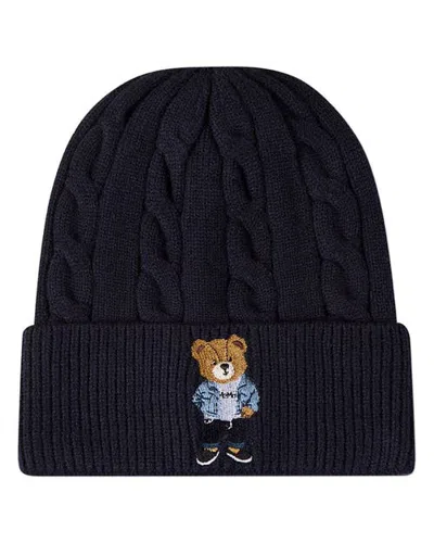 Minimoi Kids' Cool Teddy Cable-knit Cuffed Embroidered Beanie (little Kid & Big Kid) In Navy