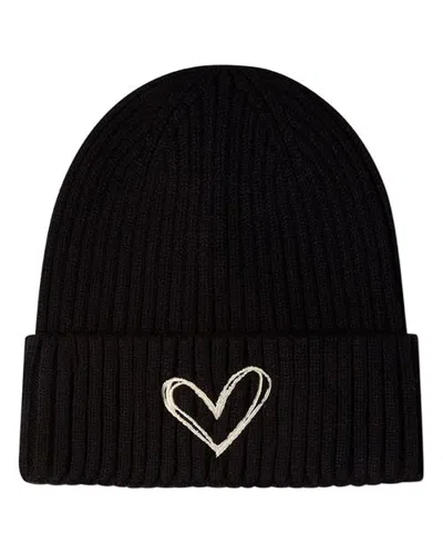 Minimoi Kids' Heart Pop Chunky-ribbed Embroidered Cuffed Beanie (little Kid & Big Kid) In Black