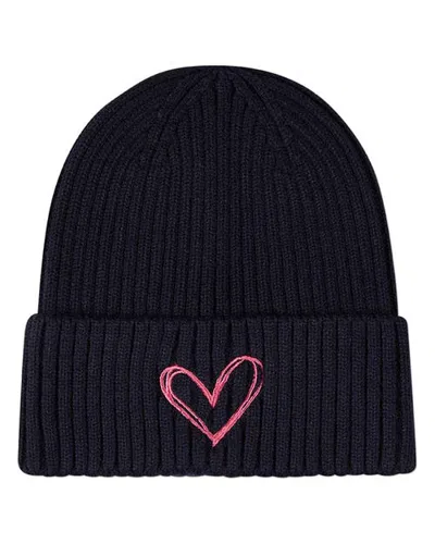 Minimoi Kids' Heart Pop Chunky-ribbed Embroidered Cuffed Beanie (little Kid & Big Kid) In Navy