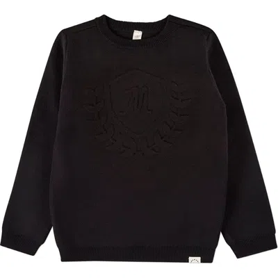 Minimoi Babies'  Knit Pullover Crewneck Sweater With Embossed 3d Crest In Black