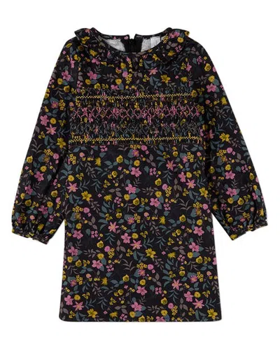 Minimoi Kids'  Liberty-style Print Long-sleeve Back-zip Dress In Black