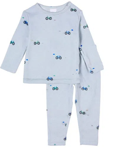 Minimoi Kids'  2 Piece Living The Bike Life Pointelle Pajama Set In Blue