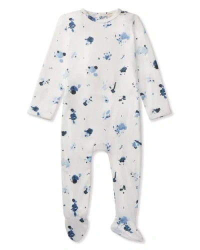 Minimoi Kids'  Pointelle Abstract Watercolor Print Footie In Blue