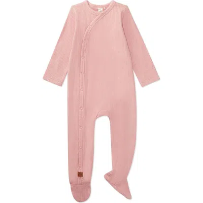 Minimoi Kids'  Ribbed Solid Cotton Side Snap Footie In Pink