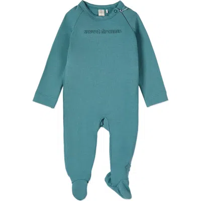 Minimoi Kids'  Rich Cotton Fleece Hidden Zipper Footie In Green